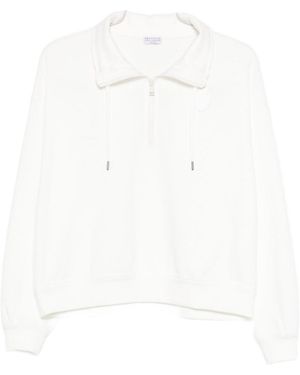 Brunello Cucinelli Quater-Zip Detailed Sweatshirt - White