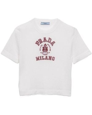 Prada Logo-Intarsia Knitted Top - White