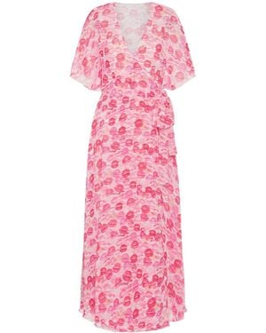 RED Valentino Lip Print Flutter Sleeved Midi Dresses - Pink