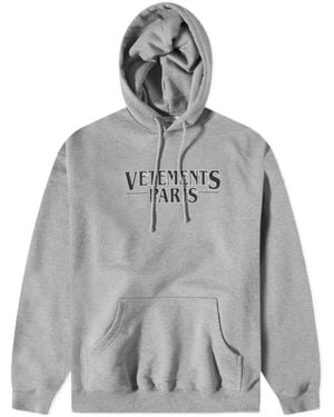 Vetements Logo Printed Drawstring Hoodie - Gray