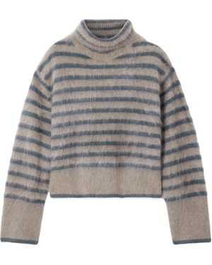 Lisa Yang Floren Striped Brushed-Cashmere Turtleneck Jumper - Grey