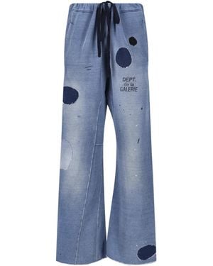 GALLERY DEPT. Relaxed Wide-Leg Trousers With Distressed Detailing And Patchwork Accents - Blue