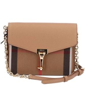 Burberry Checkered Logo Satchel Bag - Brown