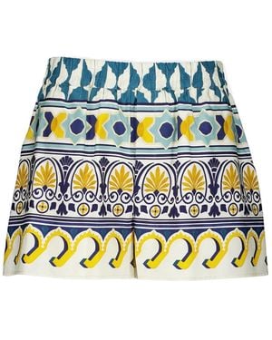 La DoubleJ Abstract-Pattern Cotton Shorts - Blue