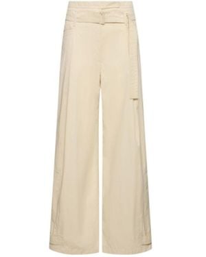 Low Classic Double Belt Cotton Blend Pants - Natural