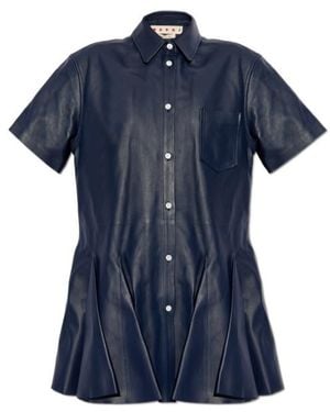 Marni Leather Shirt Dress - Blue