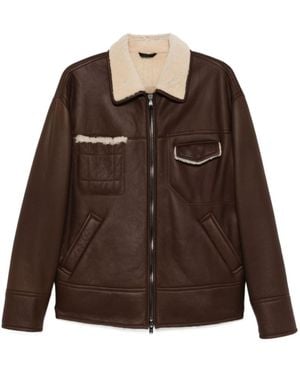 Ferrari Zippered Leather Jacket - Brown