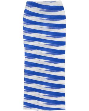 Stella McCartney Striped Mesh-Paneled Cotton-Blend Midi Skirt - Blue