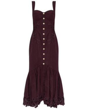 Self-Portrait Floral-Lace Ruffled Midi Dress - Purple