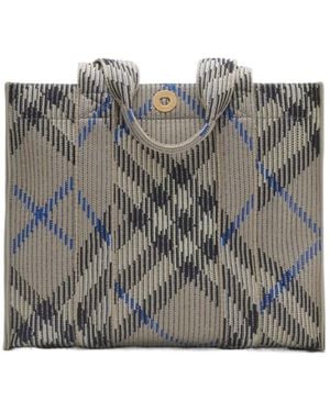 Burberry Small Check Knitted Tote Bag - Grey