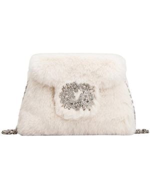 Roger Vivier Buckle Faux Fur Clutch Bag - Natural
