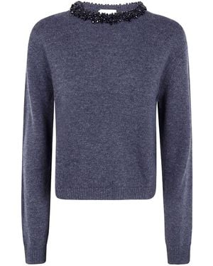 Semicouture Beaded Neck Knitted Jumper - Blue