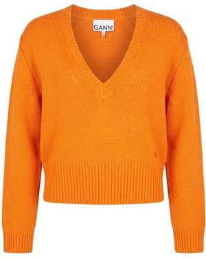 Ganni Solid-Color Cashmere Knitted Sweater - Orange