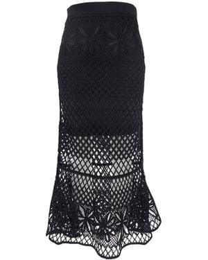 Pinko Crispo Fancy Crochet-Effect Long Skirt - Black