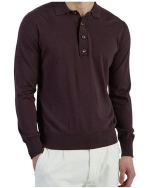 Eleventy Long-Sleeved Knitted Polo Shirt - Purple