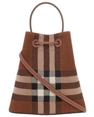 Burberry Tb Checked Knitted Bucket Bag - Brown