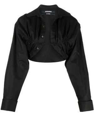 Jacquemus Machou Cropped Long-Sleeved Top - Black