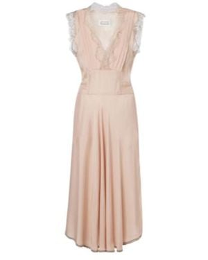 Maison Margiela Belted Lace-Trimmed Midi Dress - Pink