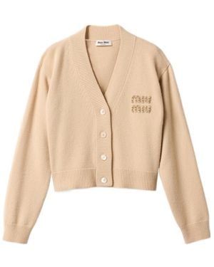Miu Miu Embroidered Cashmere Cardigan - Natural