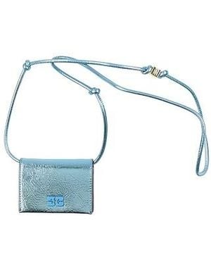 Ganni Simple Solid-Color Leather Card Holder - Blue