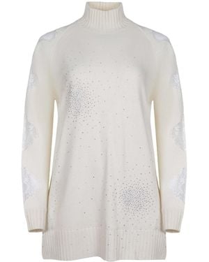 GIUSEPPE DI MORABITO Rhinestone Lace Dress - White