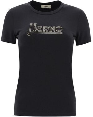 Herno Logo Embroidered Crewneck T-Shirt - Black