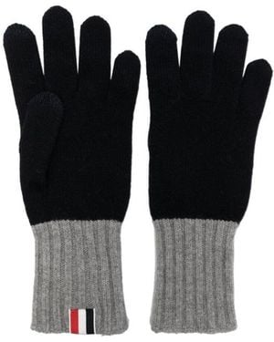 Thom Browne Rwb Stripe Knitted Gloves - Black
