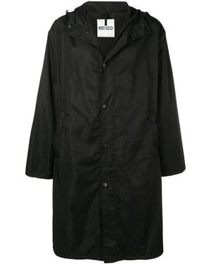 KENZO Logo Printed Long Overcoat - Black