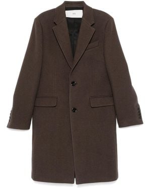 Ami Paris Notched-Lapel Virgin Wool Coat - Brown