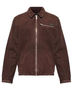 AllSaints Corduroy-Collar Logo-Patch Relaxed Fit Jacket - Brown