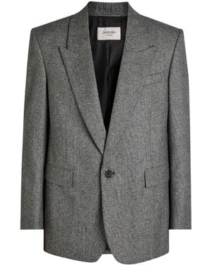 Saint Laurent Checkered Single-Button Blazer - Gray