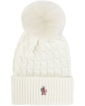 Moncler Grenoble Pompom Cable Knit Beanie - White