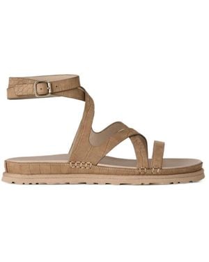 UGG Goldengaze Embossed Ankle-Strap Flat Sandals - Brown