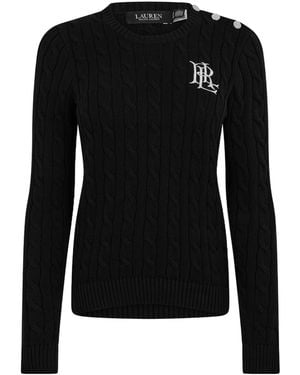 Ralph Lauren Button-Trim Cable Knit Jumper - Black