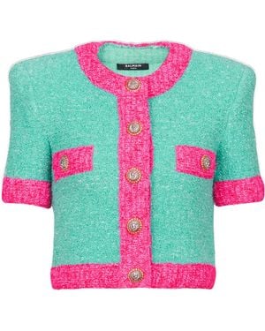 Balmain Two-Tone Cropped Knit Cardigan - Pink