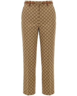 Gucci Gg Canvas Pants With Horsebit - Natural