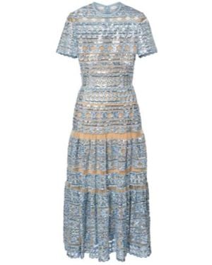 Elie Saab Embroidered Tulle Maxi Dress - Blue