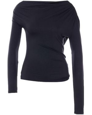 Patrizia Pepe Draped One-Shoulder T-Shirt - Blue