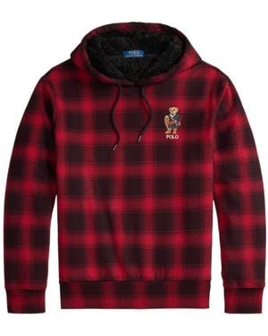 Ralph Lauren Polo Polo Bear Plaid Hoodie - Red