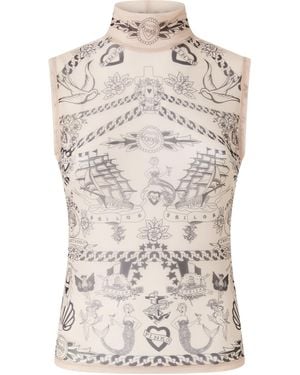 Pinko Printed High-Neck Top - Natural