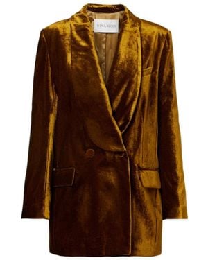 Nina Ricci Double-Breasted Velvet Blazer - Brown