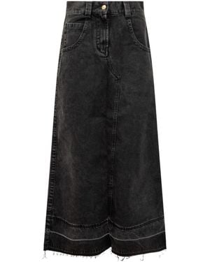 Palm Angels Frayed Hem Midi Denim Skirt - Black