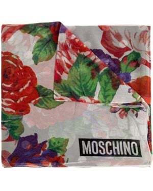 Moschino Floral Print Logo Scarf - Red