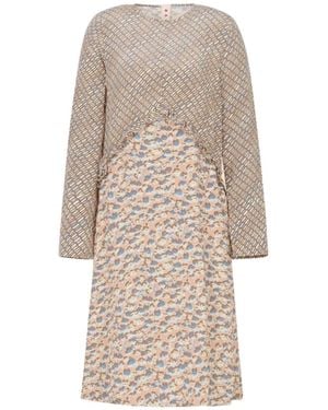 Marni Floral-Patterned Midi Dress With Ruffle Detailing - Natural