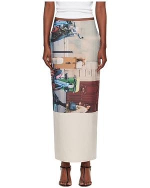 Issey Miyake Graphic-Print Midi Skirt - White