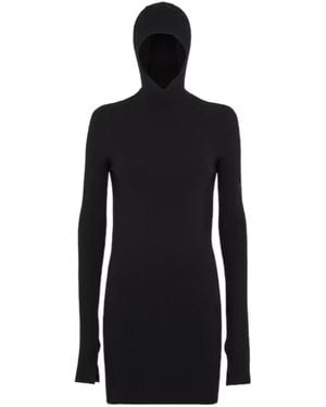 Fendi Hooded Ribbed-Knit Mini Dress - Black