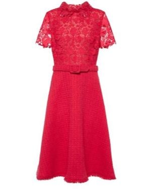 Oscar de la Renta Gardenia Guipure And Tweed Midi Dress - Red