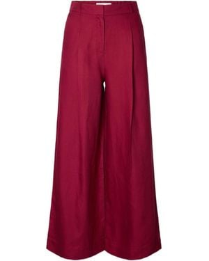 SELECTED Wide Fit Linen-Blend Pants - Red