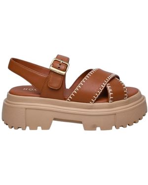 Hogan Open Toe Flat Sandals - Brown