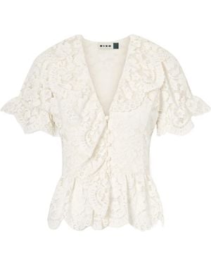 RIXO London Ruffled Top - White